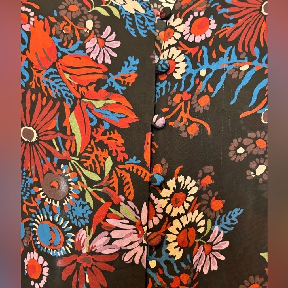 Veronica Beard Leanna Silk Button Front Shirtdress 4 Black Multi Floral Red Blue - Picture 4 of 7